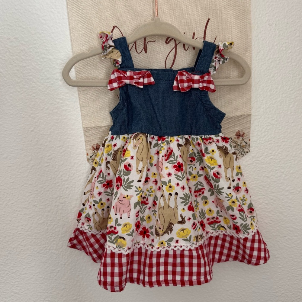 Cowboy 3 month baby dress denim gingham